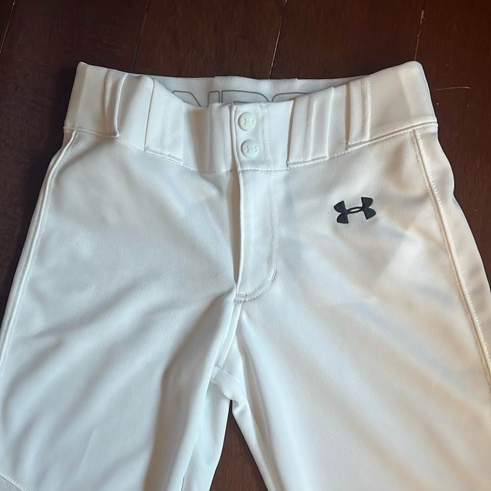 Boys White Under Armor Baseball Uniform Pants